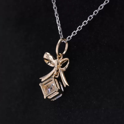 Christmas Bow Asscher Moissanite Solitaire Pendent Necklace