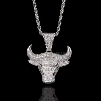 Diamond Studded Bull Head Pendent for Him - 925 Stearling