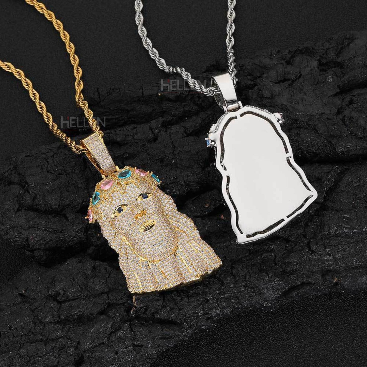 Men's Iced Out Jesus Head Inlaid Gemstone Pendent