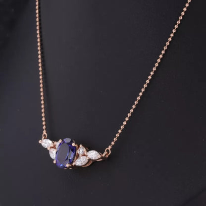 Elegant Blue Tanzanite Round, Marquis Moissanite Necklace