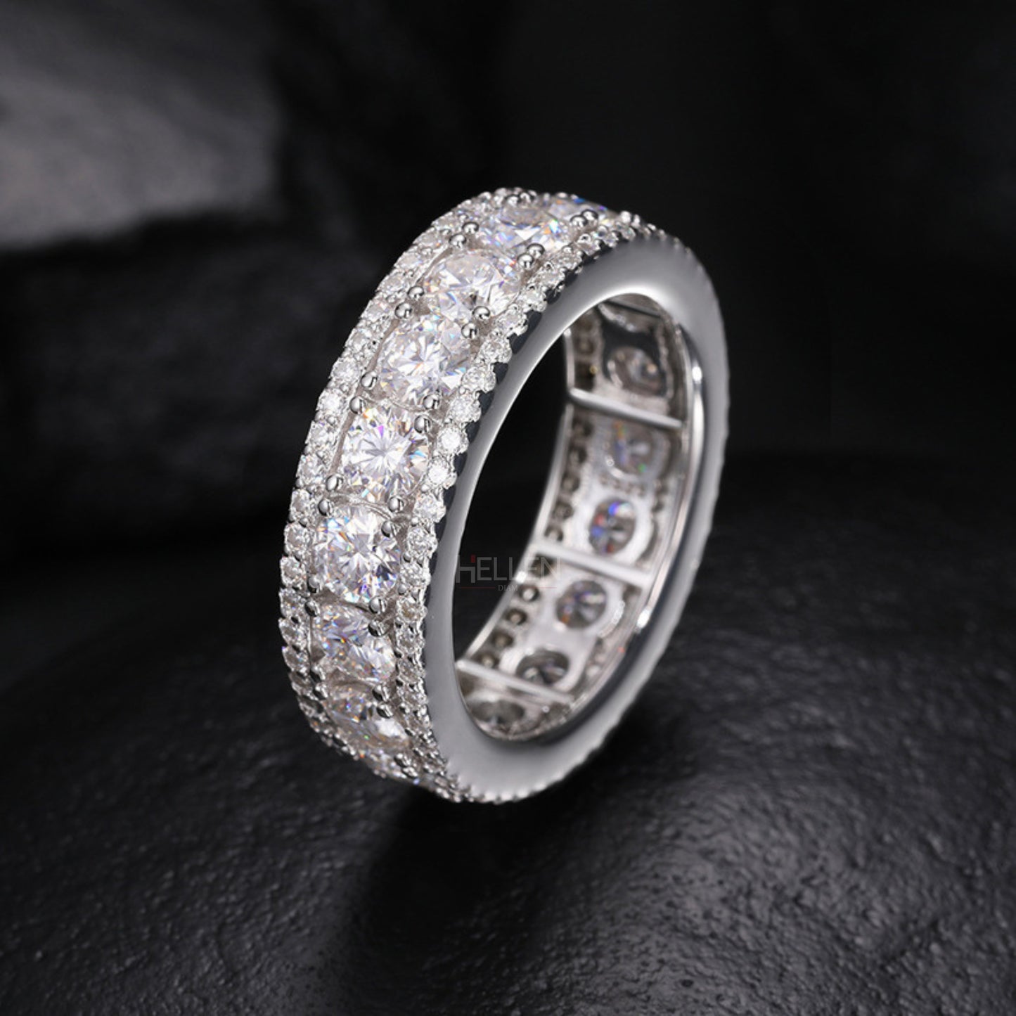 Iced Out Men's Round Cut VVS Moissanite Eternity Band