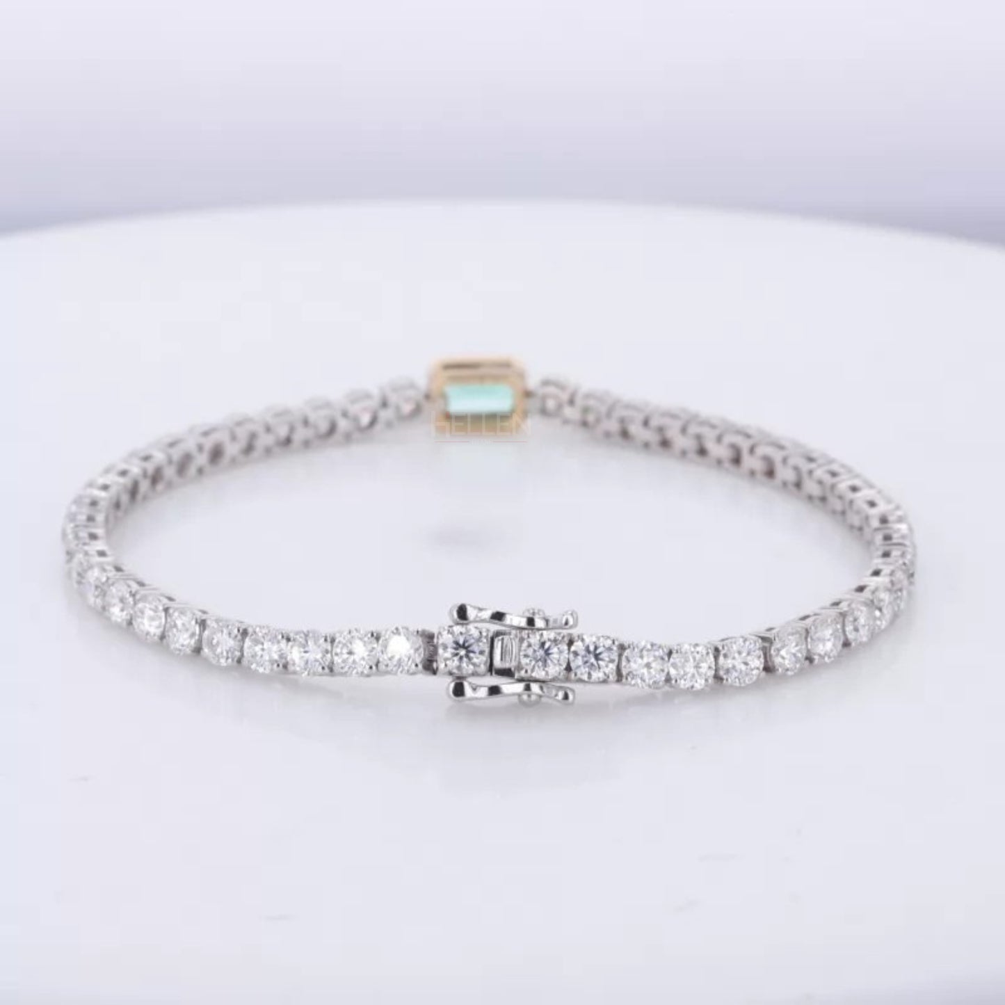 Trendy Round Cut Moissanite & Emerald Gemstone Tennis Bracelet