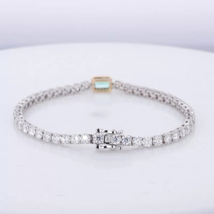 Trendy Round Cut Moissanite & Emerald Gemstone Tennis Bracelet