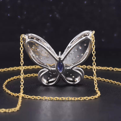 Butterfly Blue Sapphire Marquis & Round Cut Moissanite Necklace