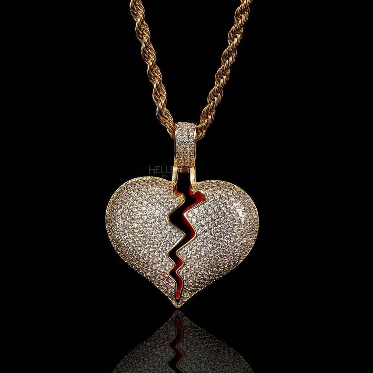 Broke Heart Pendent Necklace With Moissanite Iced-Out