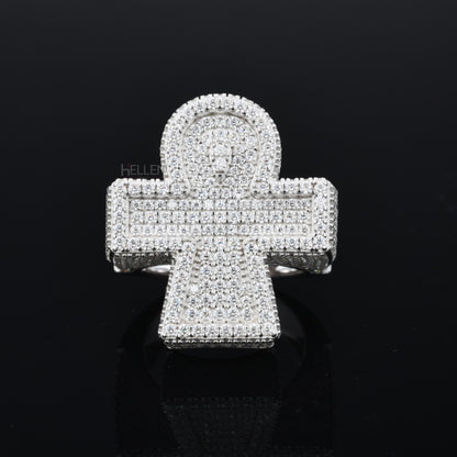Hip Hop Ankh Halo VVS Round Cut Moissanite Ring