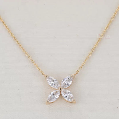 Marquis Cut 4 Petals Moissanite Necklace For Everyday