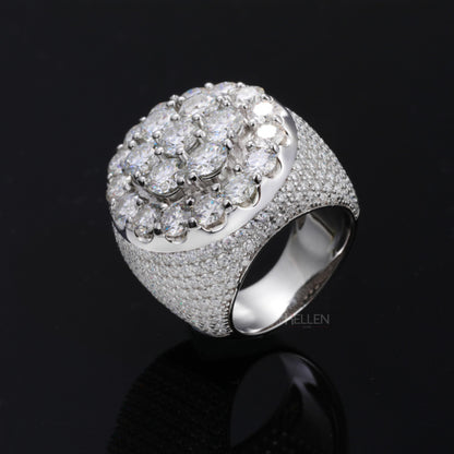 Oversized flower ring with round cut moissanite – standout men’s hip-hop ring with radiant shine

