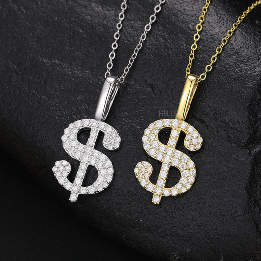 $ dollar sign pendant for men with round cut moissanite – luxury iced-out hip-hop charm

