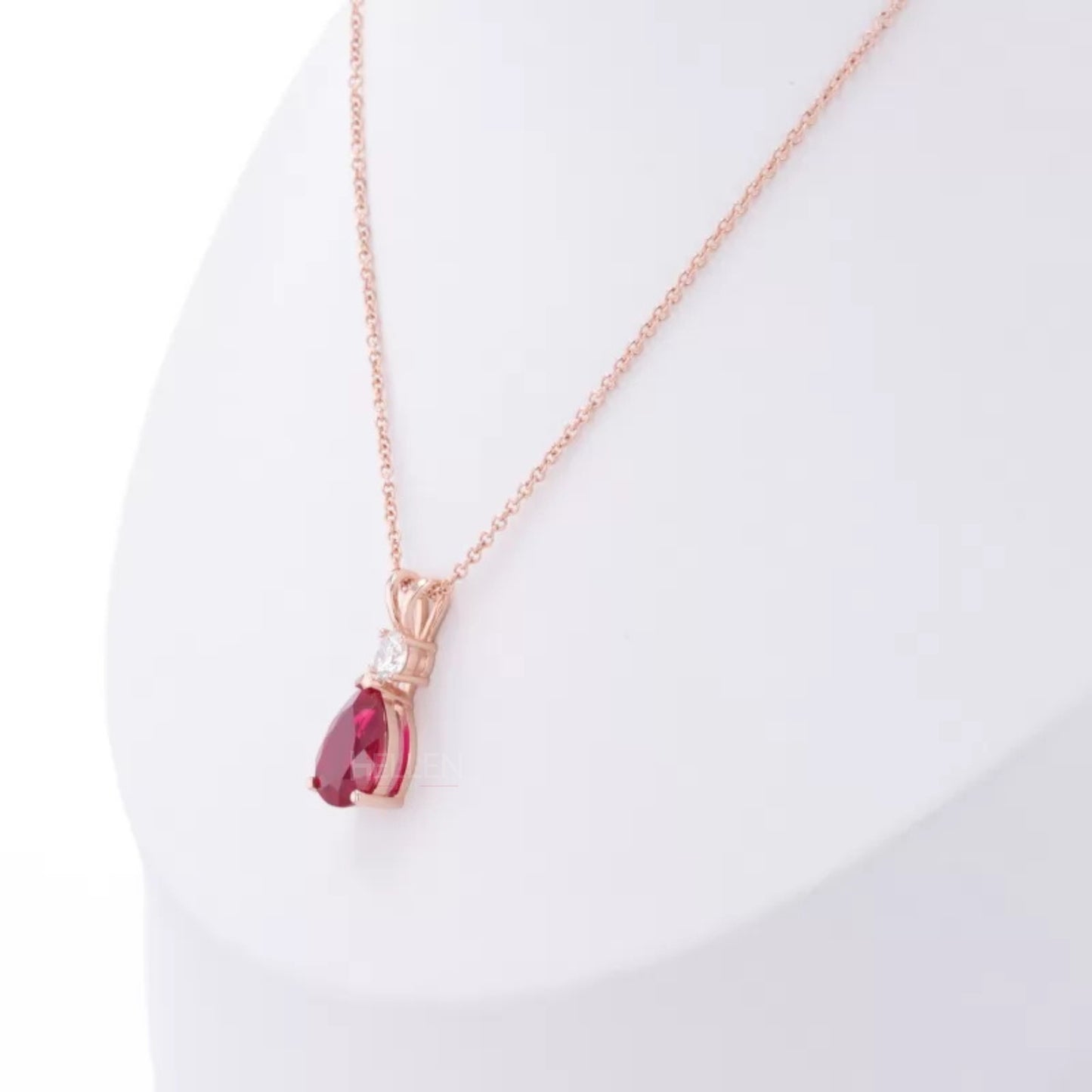Pear Cut Red Rudy Drop Dazzling Necklace With Round Moissanite