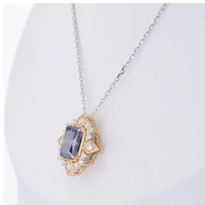 Spirit Flower Blue Radiant Cut Sapphire Gemstone Necklace