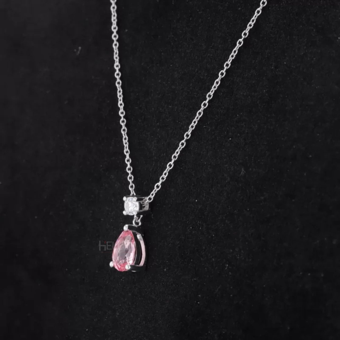 Fancy Pink Pear Cut Drop Gemstone And Round Moissanite Necklace