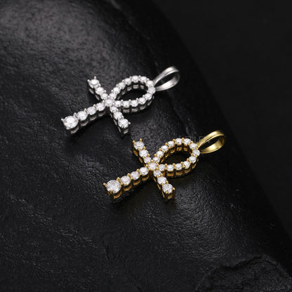 Men's Ankh Cross Pendant With Round Cut Moissanite