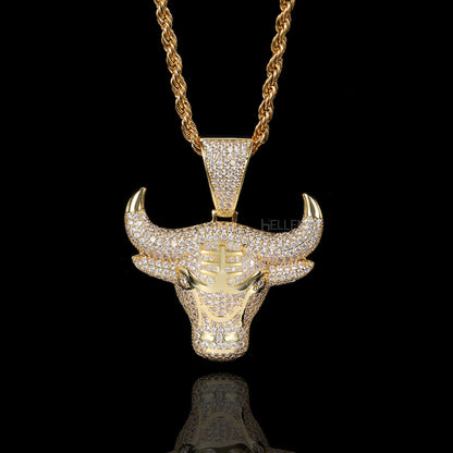 Diamond Studded Bull Head Pendent for Him - 925 Stearling