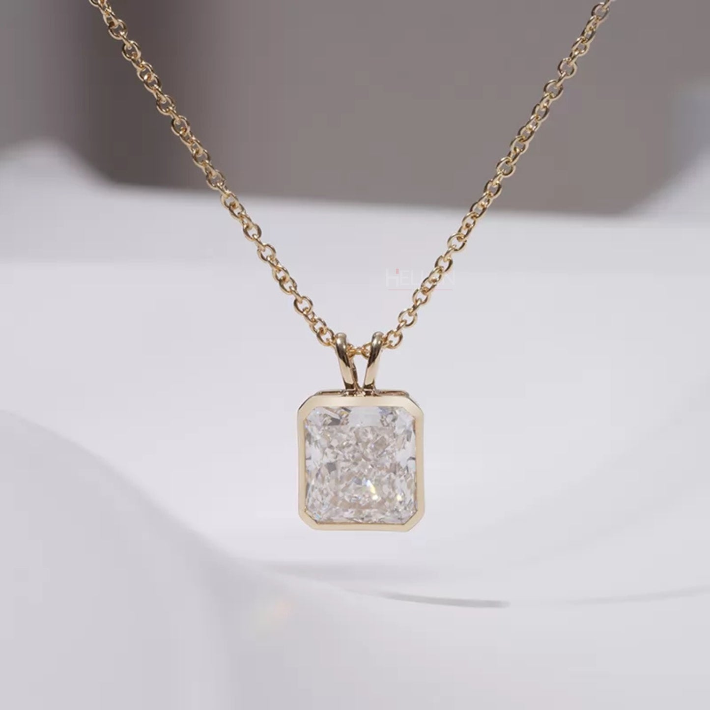 Radiant Cut Solitaire Bezel Setting Hoop Necklace
