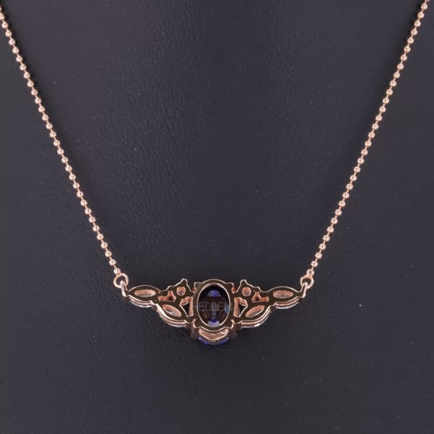 Elegant Blue Tanzanite Round, Marquis Moissanite Necklace