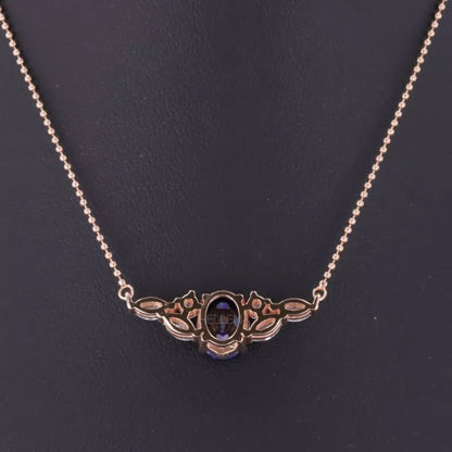 Elegant Blue Tanzanite Round, Marquis Moissanite Necklace