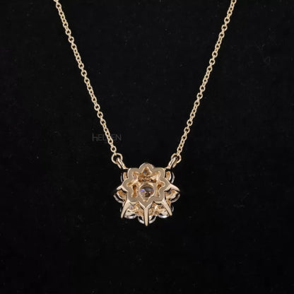 Floral Style Solitaire Round Cut Halo Moissanite Necklace