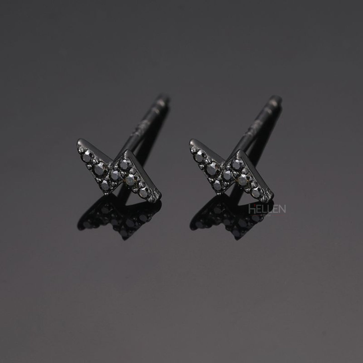 Men's Lightening Flash Black Studs With Black Round Moissanite