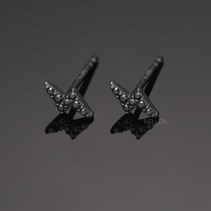 Men's Lightening Flash Black Studs With Black Round Moissanite