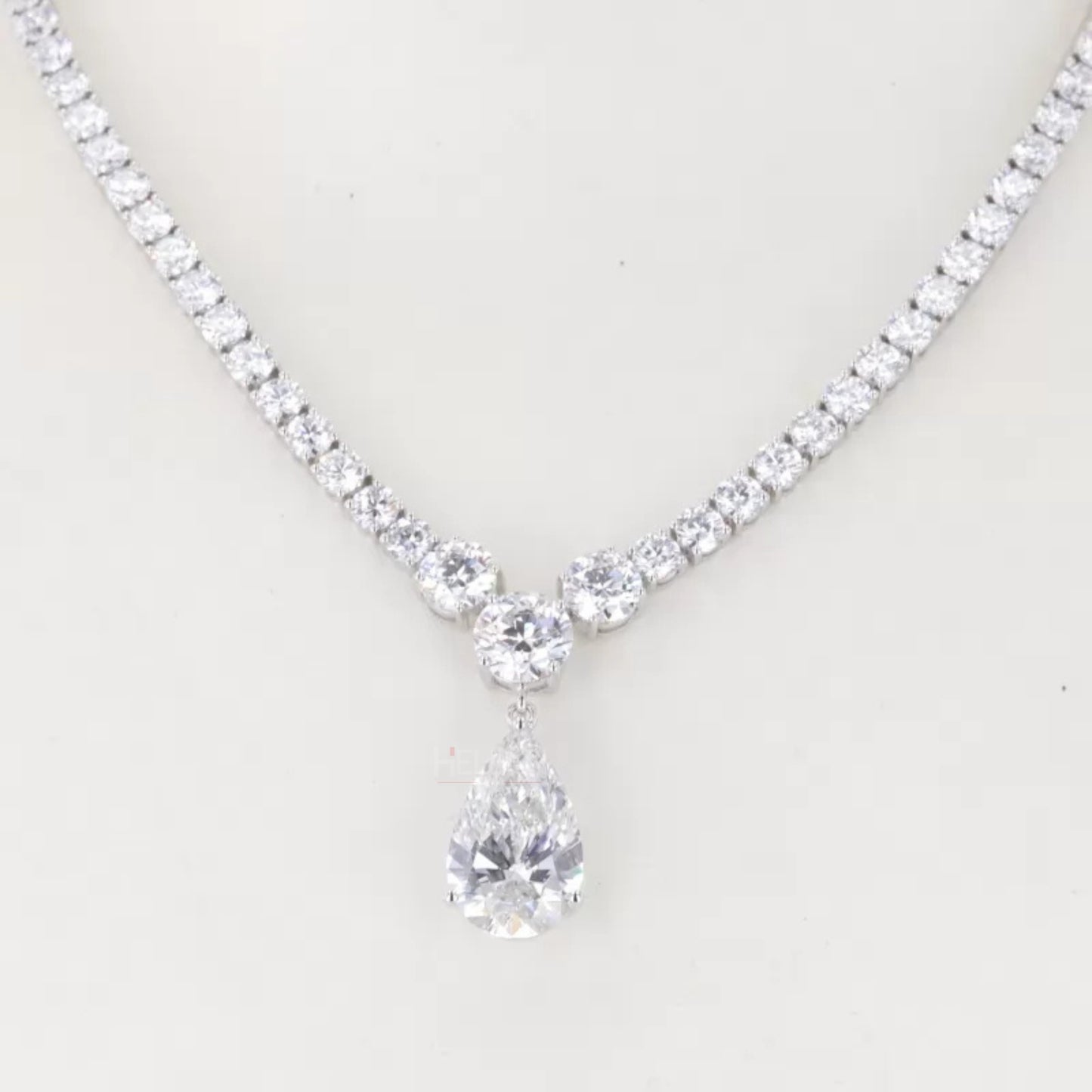 Solitaire Pear & Round Cut Moissanite Bridal Necklace