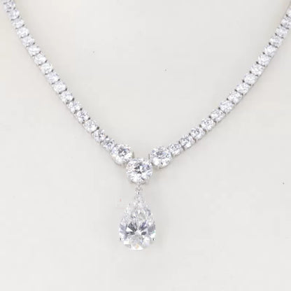 Solitaire Pear & Round Cut Moissanite Bridal Necklace