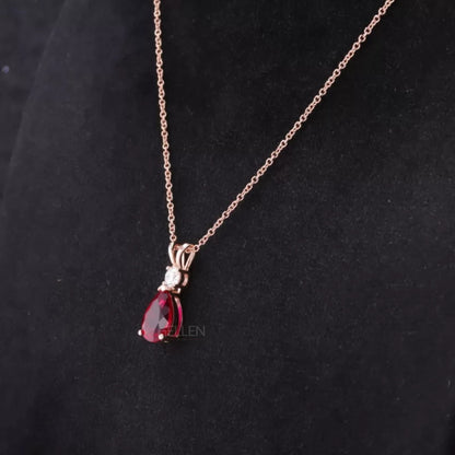 Pear Cut Red Rudy Drop Dazzling Necklace With Round Moissanite