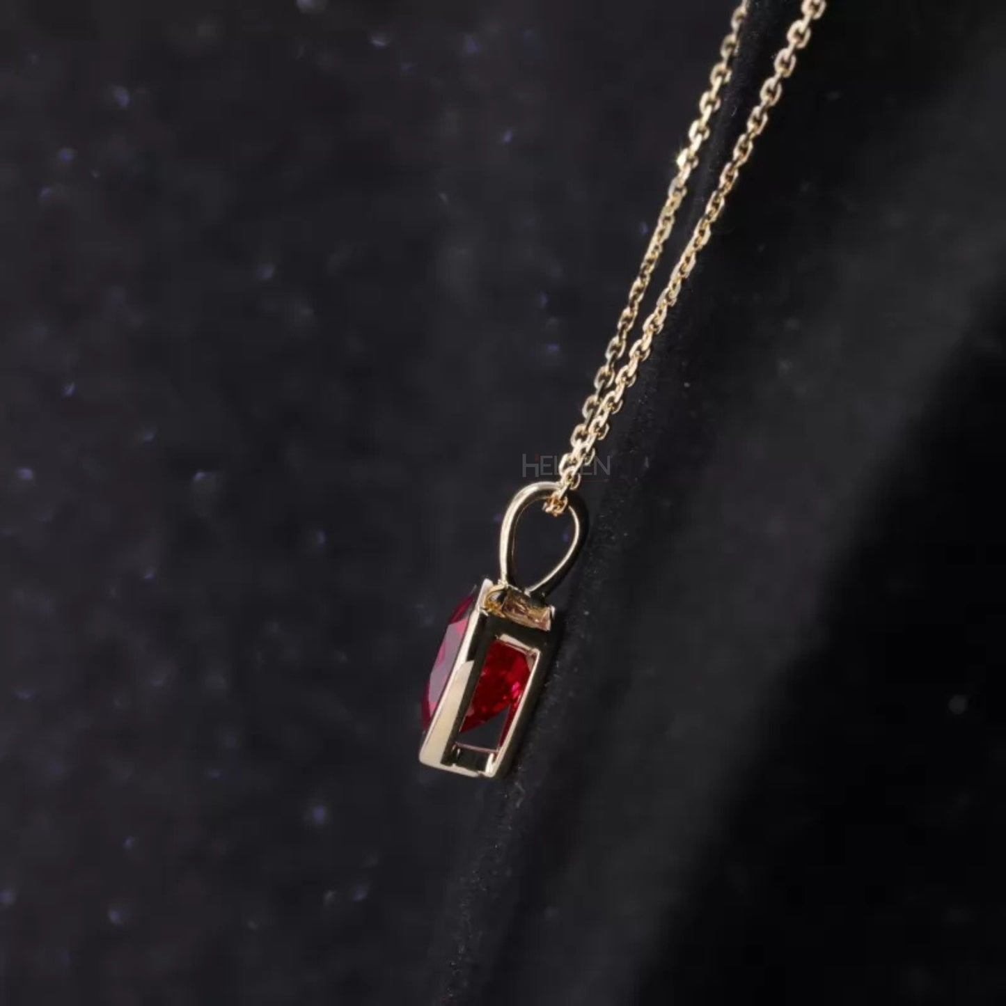 Blood Red Ruby Trillion Cut Gemstone Solitaire Necklace
