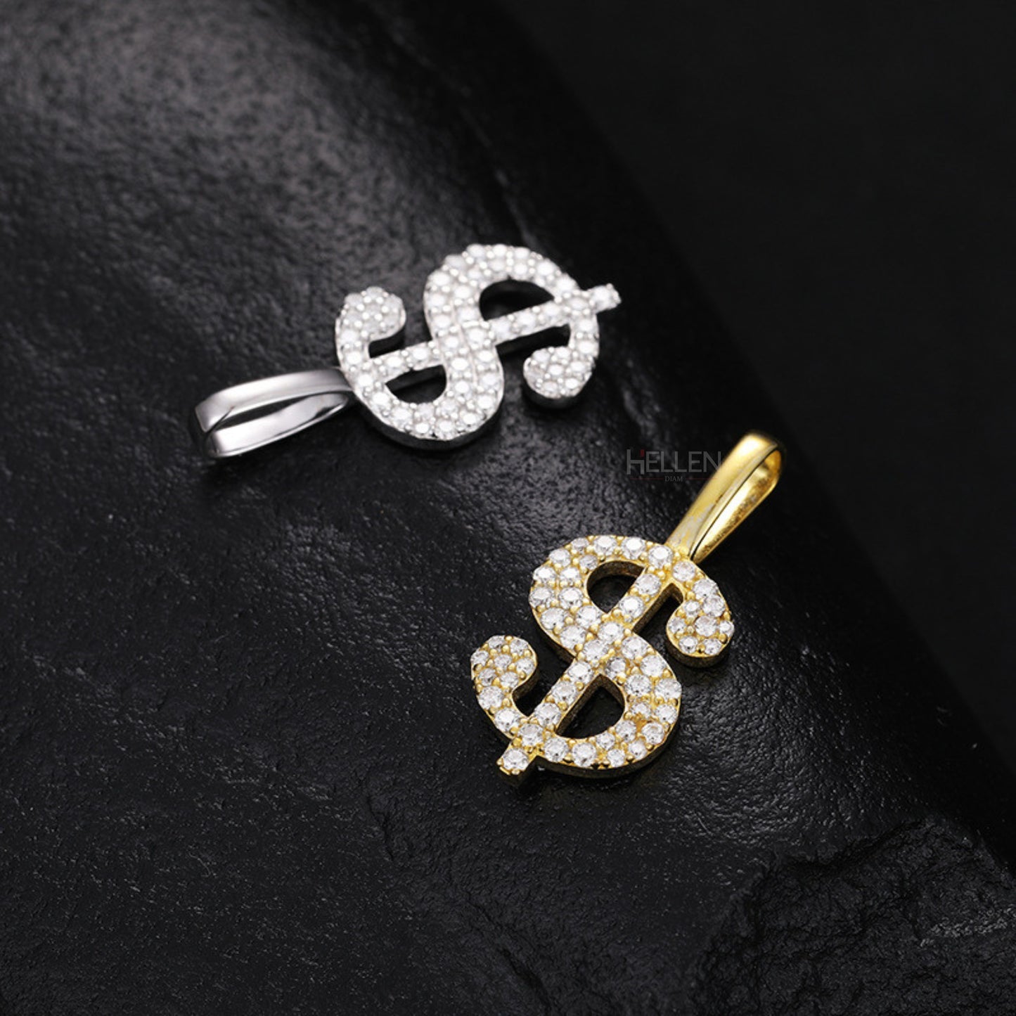 $ Dollar Sign  Hip-Hop Pendant Whit Round Cut Moissanite For Men's