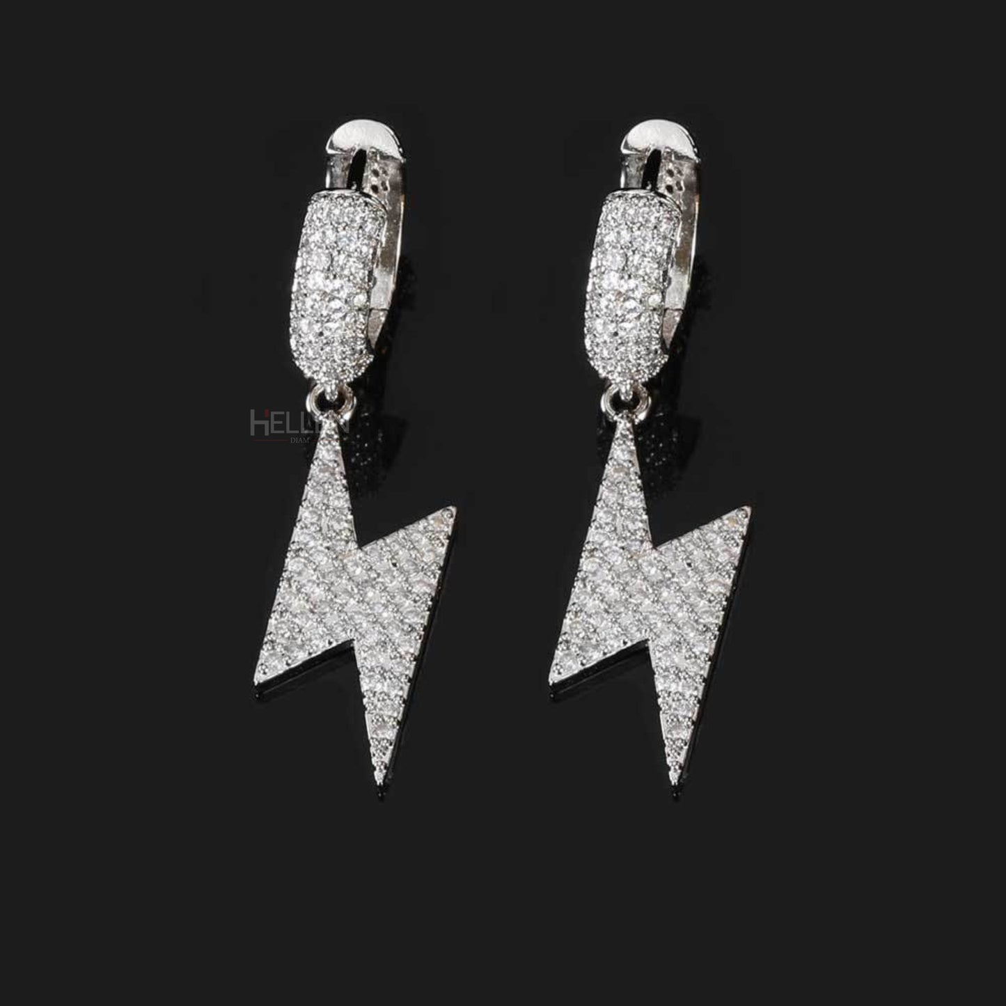 Flash Bolt Hanging Hoops Earrings With Moissanite