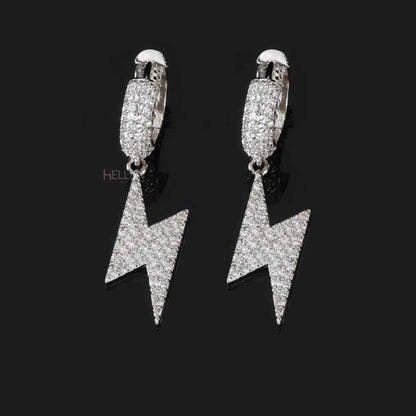 Flash Bolt Hanging Hoops Earrings With Moissanite