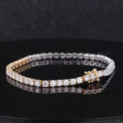 2-Tone Gold & White Round Moissanite Classic Tennis Bracelet