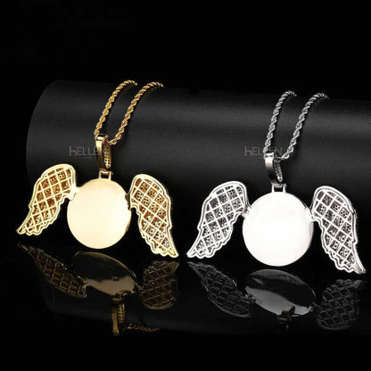 Customized Angel Wings Memory Pendent With Round Cut Moissanite