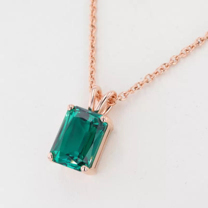 Emerald Gemstone Solitaire Necklace With Single Loop