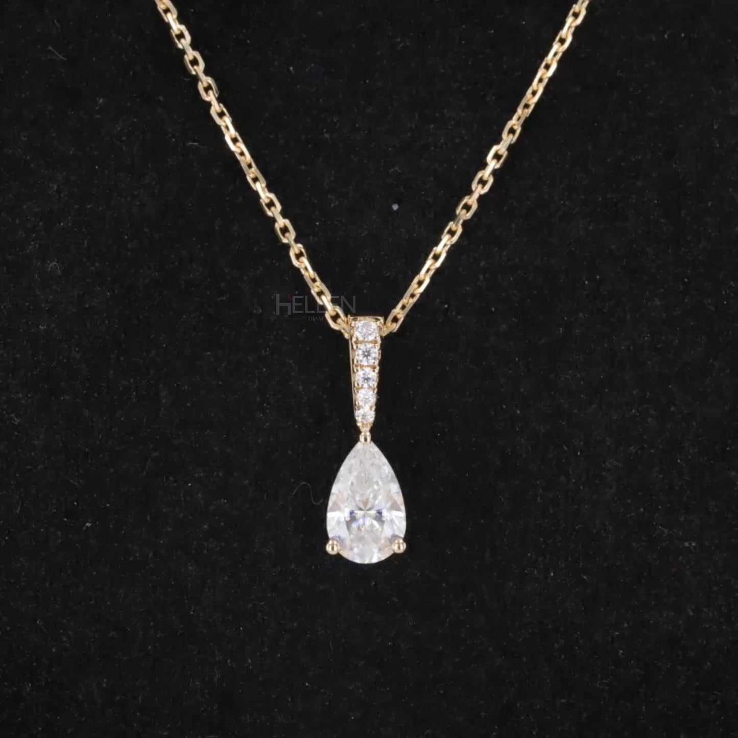 Elegant drop necklace with fancy pear cut solitaire and round moissanite – graceful and modern pendant design