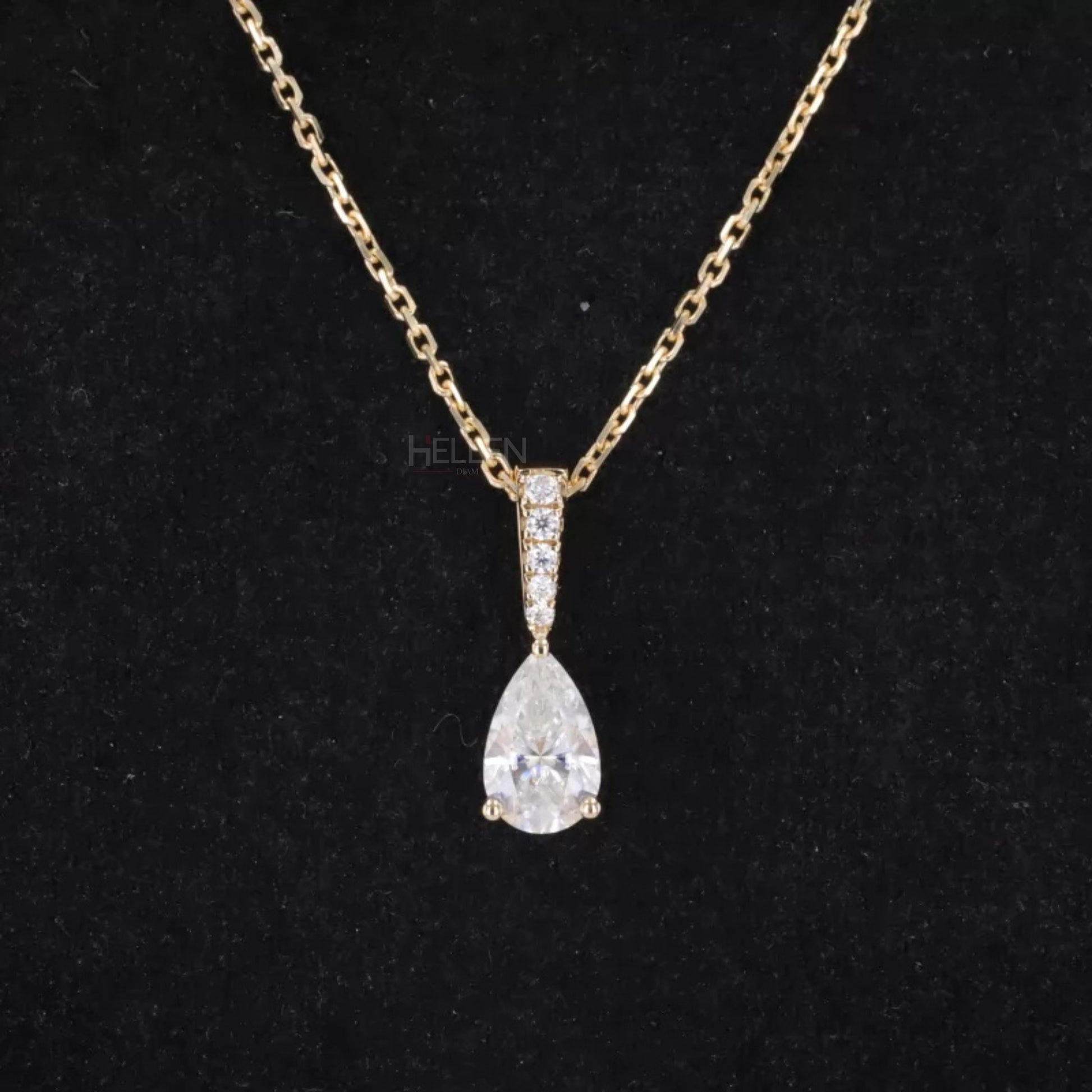 Elegant drop necklace with fancy pear cut solitaire and round moissanite – graceful and modern pendant design