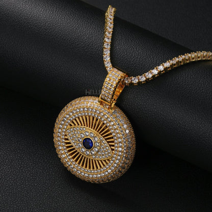 Iced Out Gods Eye Round Pendant with Moissanite