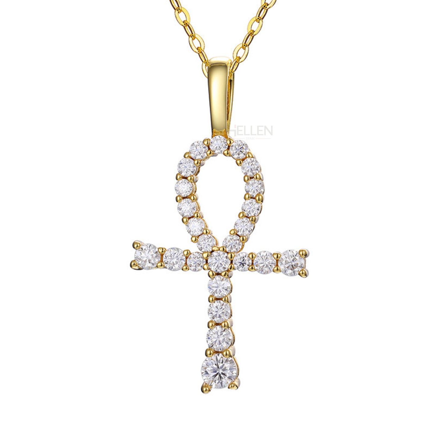 Men's Ankh Cross Pendant With Round Cut Moissanite