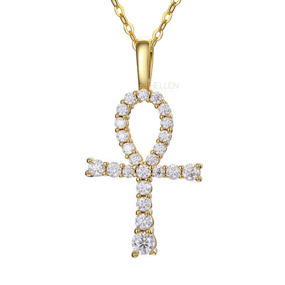 Men's Ankh Cross Pendant With Round Cut Moissanite