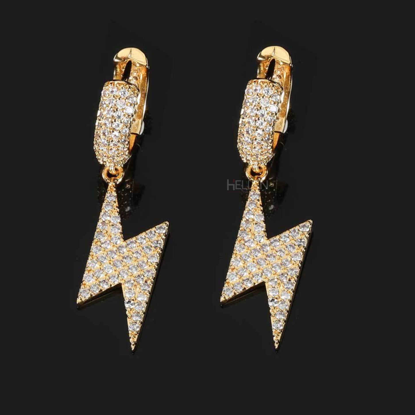 Flash Bolt Hanging Hoops Earrings With Moissanite