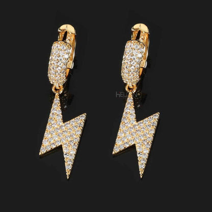 Flash Bolt Hanging Hoops Earrings With Moissanite