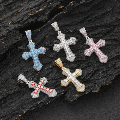 Customizable cross pendant with moissanite and gemstone of your choice – premium hip-hop accessory for men

