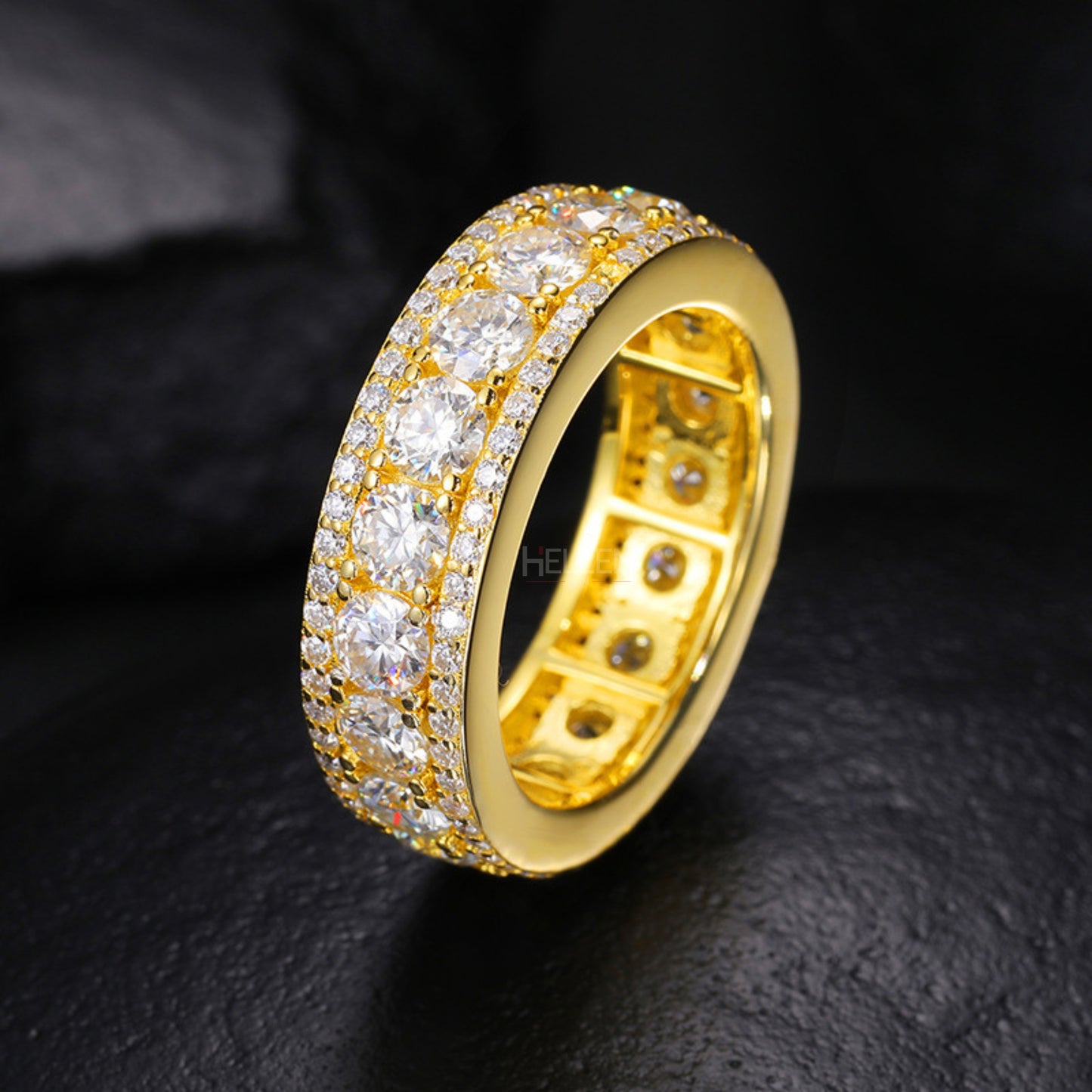 Iced Out Men's Round Cut VVS Moissanite Eternity Band