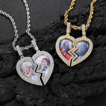Custom split-heart memory pendant with moissanite – symbolic personalized jewelry for loved ones or couples