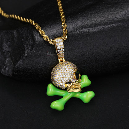 Skull And Cross Bone Glow In Dark Iced Out Pendant