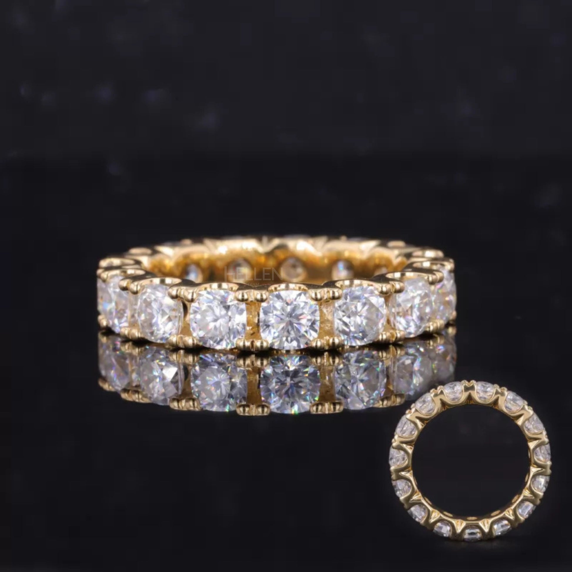 Full eternity band featuring cushion cut VVS moissanite – soft square brilliance with 360° sparkle