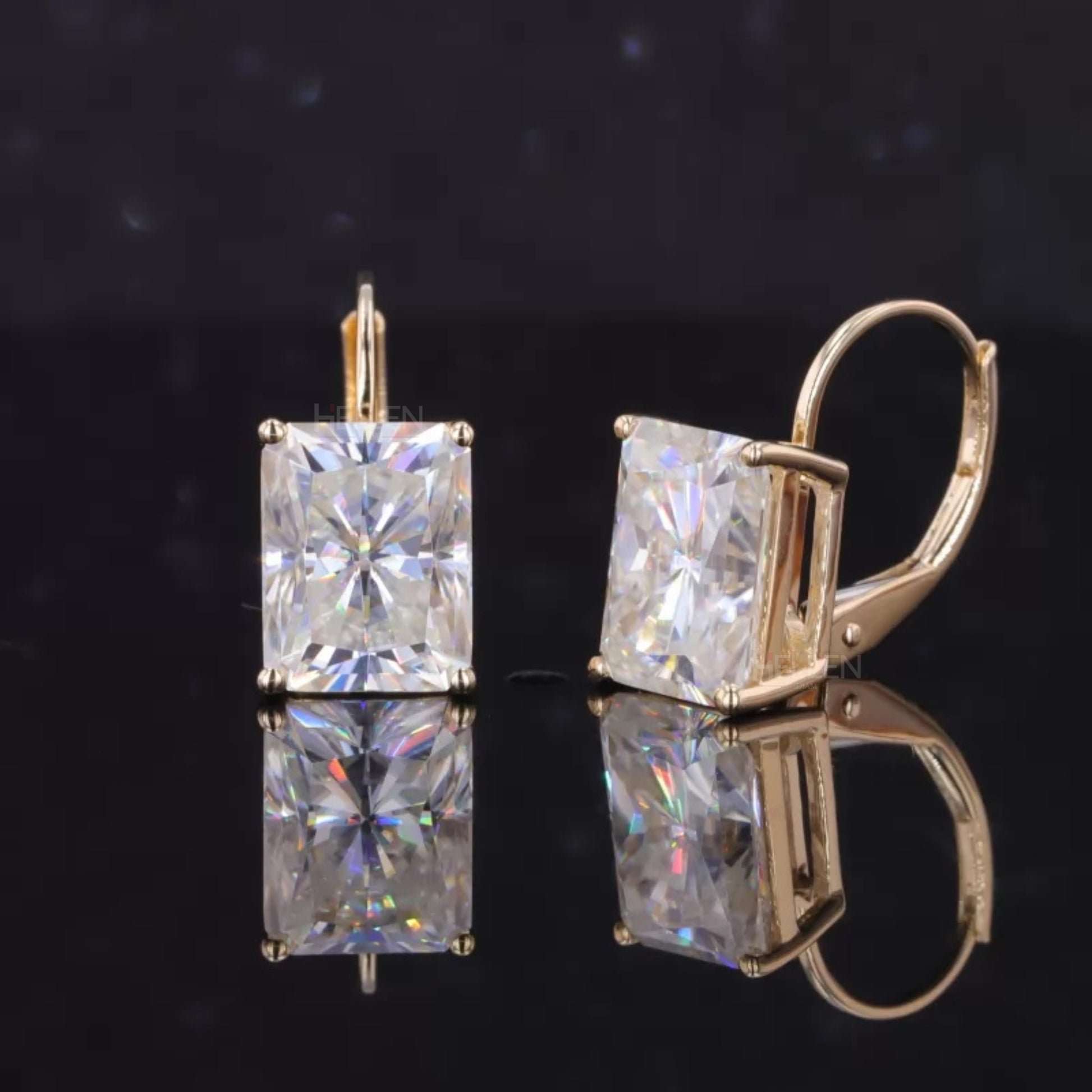 Radiant cut moissanite hoop earrings in sterling silver for luxury shine