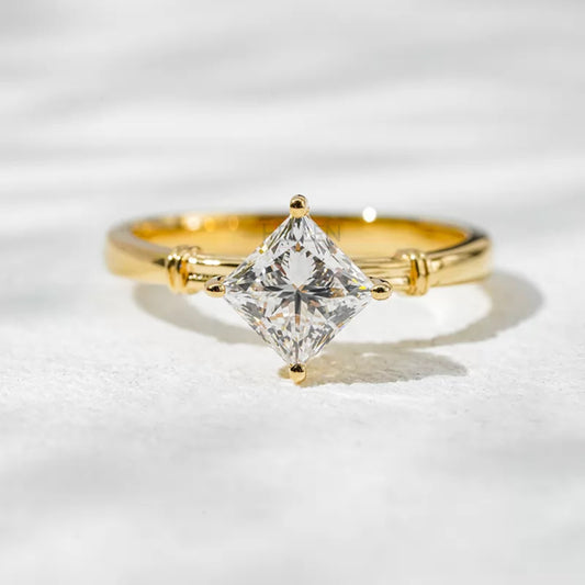 Princess cut moissanite solitaire ring with unique engagement setting