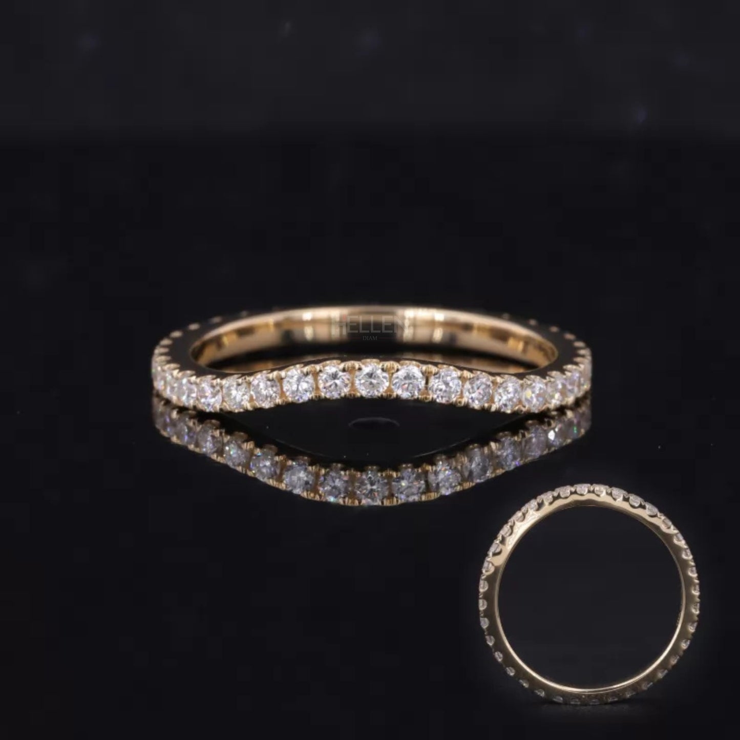 Curved eternity band with round cut moissanite – perfect for stacking with solitaires or bridal sets

