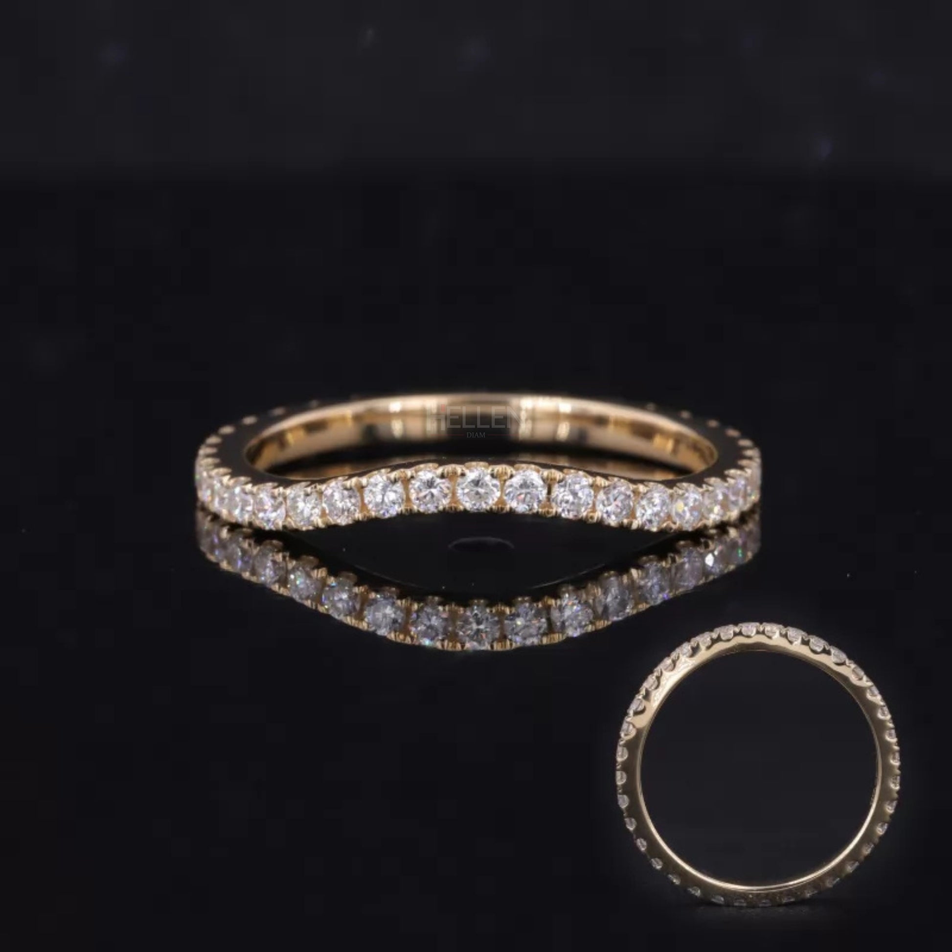 Curved eternity band with round cut moissanite – perfect for stacking with solitaires or bridal sets

